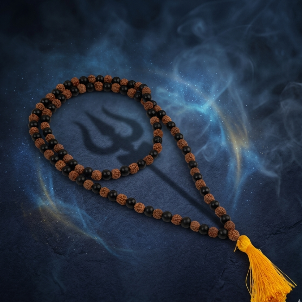 Original Karungali & Rudraksha Mala | Ebony Wood & Sacred Bead Necklace for Meditation & Protection