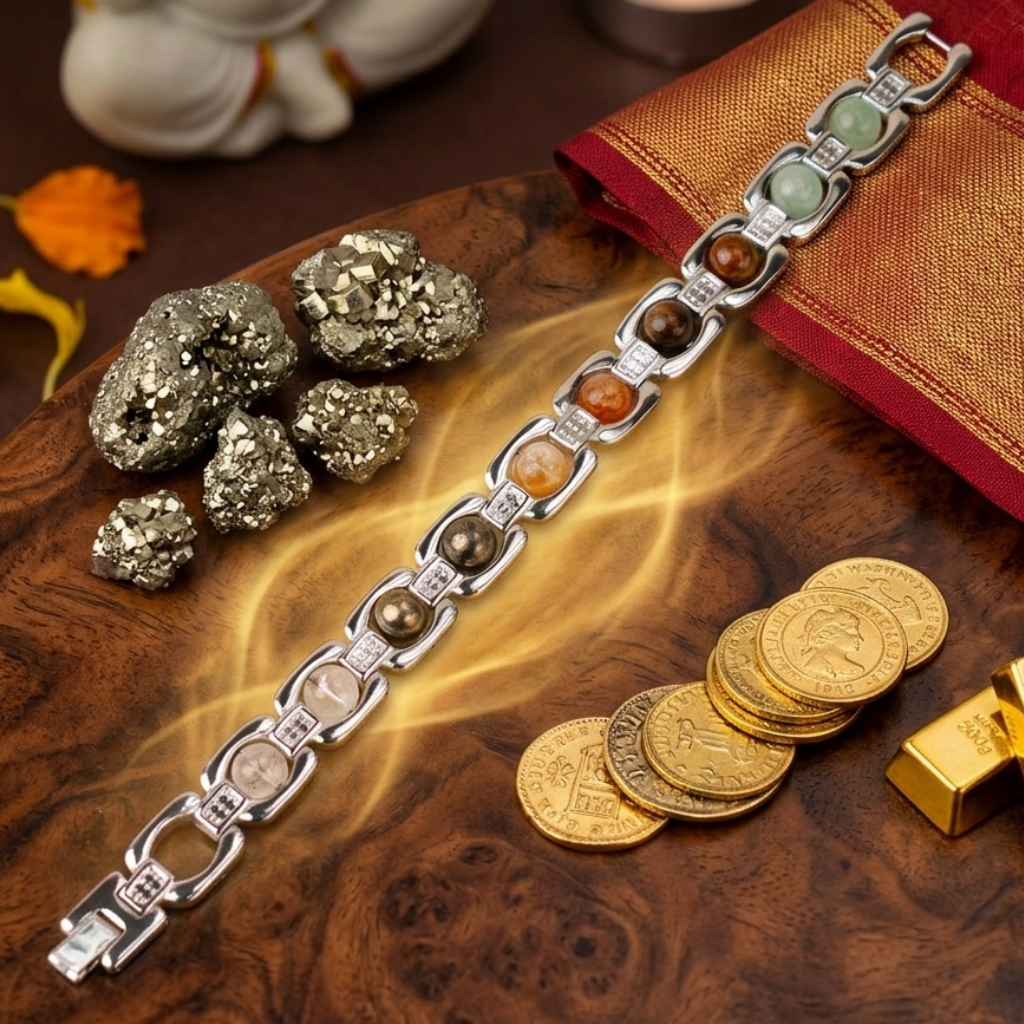 Dhan Yog Metal Bracelet 8mm – Wealth Attraction Crystal Bracelet for Prosperity & Positive Energy