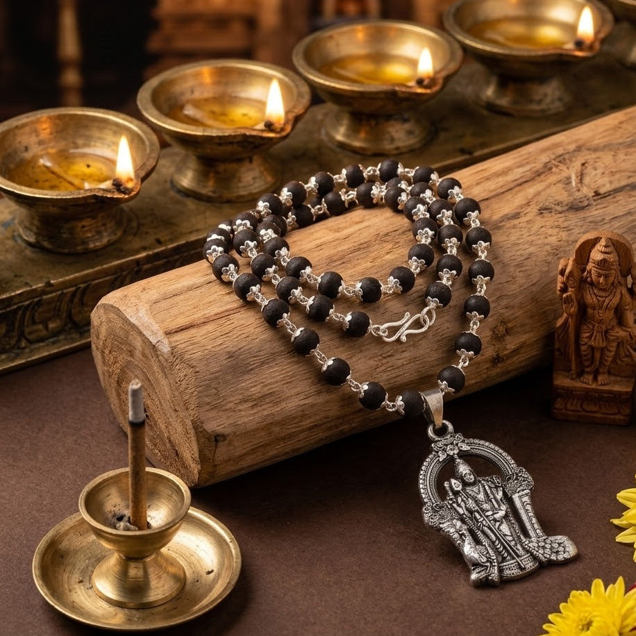 lord_murugan_karungali_mala_silver_gold_cap
