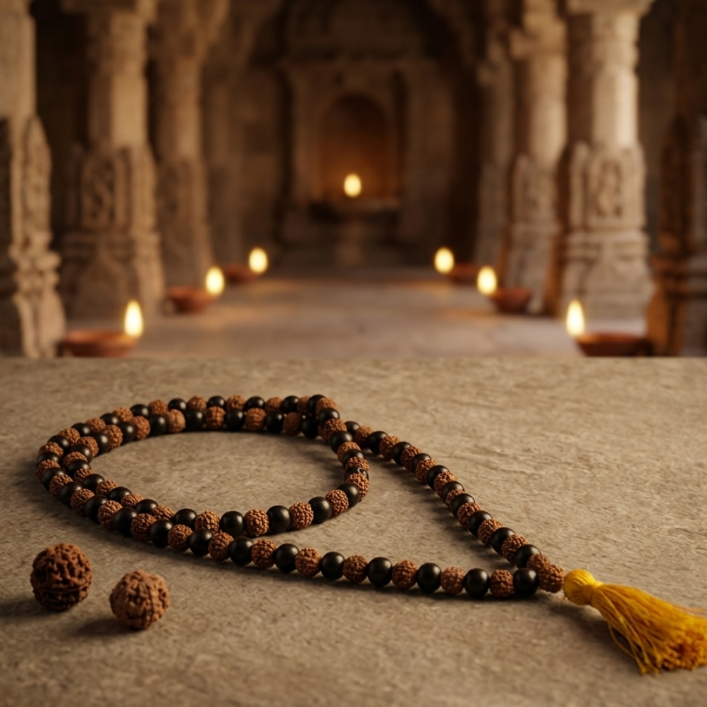 Original Karungali & Rudraksha Mala | Ebony Wood & Sacred Bead Necklace for Meditation & Protection