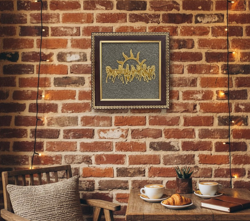 7 Horse Pyrite Frame for Vastu & Wealth | Natural Money Attraction Wall Decor