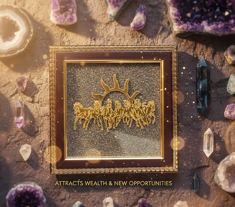 7 Horse Pyrite Frame for Vastu & Wealth | Natural Money Attraction Wall Decor